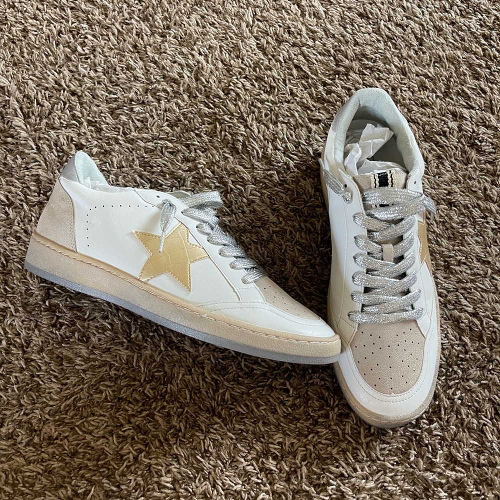 ShuShop White and Gold Sneakers